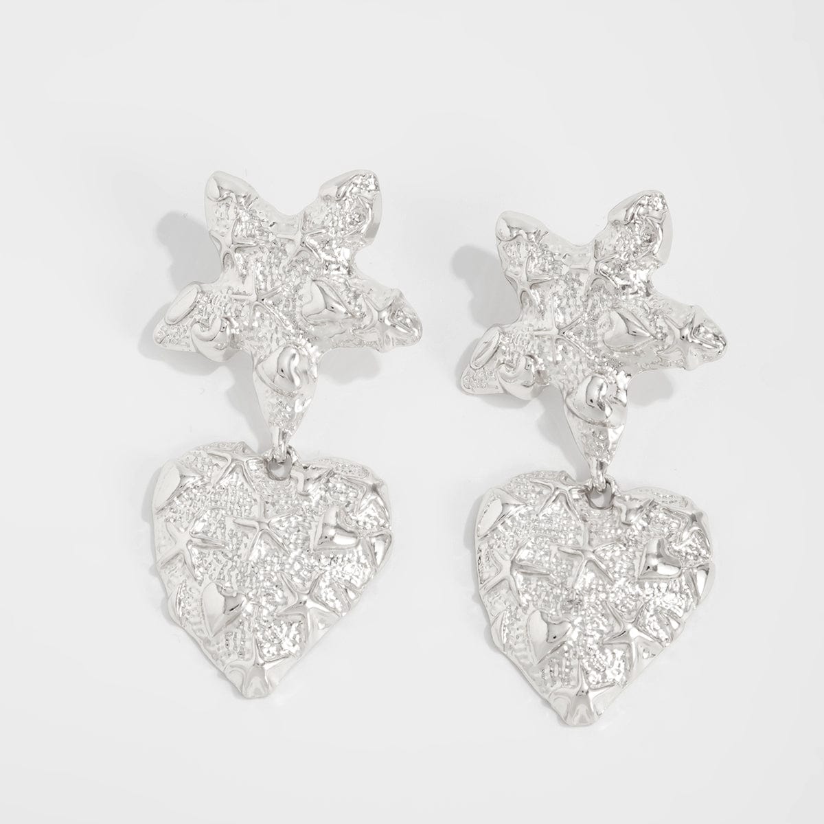 Trendy Chunky Pattern Heart Dangle Star Earrings - ArtGalleryZen