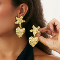 Thumbnail for Trendy Chunky Pattern Heart Dangle Star Earrings - ArtGalleryZen