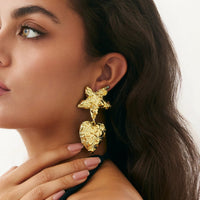Thumbnail for Trendy Chunky Pattern Heart Dangle Star Earrings - ArtGalleryZen