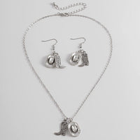 Thumbnail for Trendy Cowboy Hat Boot Pendnat Necklace Earrings Set - ArtGalleryZen