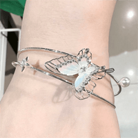 Thumbnail for Trendy Crystal Inlaid Enamel Butterfly Pearl Charm Bangle Bracelet - ArtGalleryZen