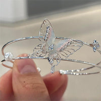 Thumbnail for Trendy Crystal Inlaid Enamel Butterfly Pearl Charm Bangle Bracelet - ArtGalleryZen