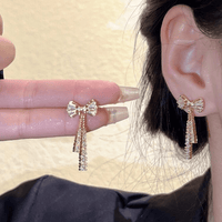 Thumbnail for Trendy CZ Inlaid Bowknot Tassel Earrings - ArtGalleryZen
