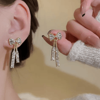 Thumbnail for Trendy CZ Inlaid Bowknot Tassel Earrings - ArtGalleryZen