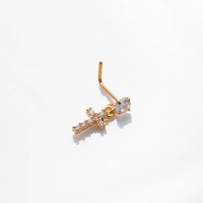 Trendy CZ Inlaid Stainless Steel Cherry Cross Sun Nose Piercing Nose Stud - ArtGalleryZen