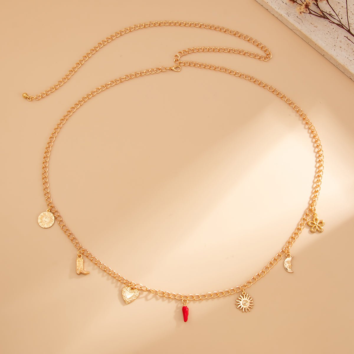 Trendy Enamel Chili Sun Moon Heart Charm Waist Chain - ArtGalleryZen