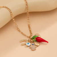 Thumbnail for Trendy Glass Chili Evil Eye Lucky Horseshoe Pendant Necklace - ArtGalleryZen