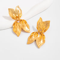 Thumbnail for Trendy Gold Silver Tone Duo Leaf Dangle Stud Earrings - ArtGalleryZen