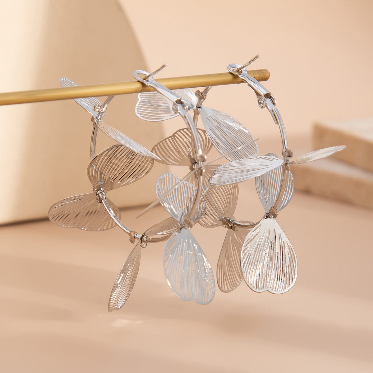 Trendy Gold Silver Tone Ginkgo Leaf Charm Hoop Earrings - ArtGalleryZen
