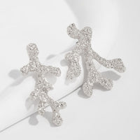 Thumbnail for Trendy Gold Silver Tone Textured Coral Earrings - ArtGalleryZen