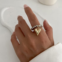 Thumbnail for Trendy Heart Dangle Beaded Ring - ArtGalleryZen