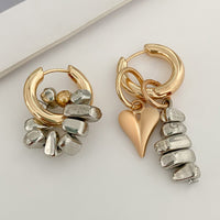 Thumbnail for Trendy Heart Irregular Beaded Dangle Huggie Hoop Earrings - ArtGalleryZen