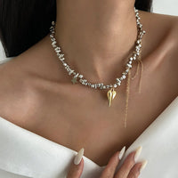 Thumbnail for Trendy Heart Pendant Irregular Beaded Tassel Chain Necklace - ArtGalleryZen