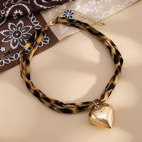 Thumbnail for Trendy Heart Pendant Leopard Choker Necklace - ArtGalleryZen