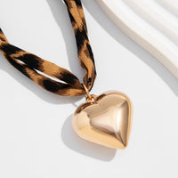 Thumbnail for Trendy Heart Pendant Leopard Choker Necklace - ArtGalleryZen