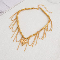 Thumbnail for Trendy Heart Tassel Ball Chain Necklace - ArtGalleryZen