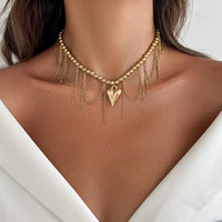 Thumbnail for Trendy Heart Tassel Ball Chain Necklace - ArtGalleryZen