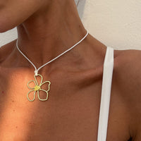 Thumbnail for Trendy Hollow Flower Pendant Wax Cord String Necklace - ArtGalleryZen