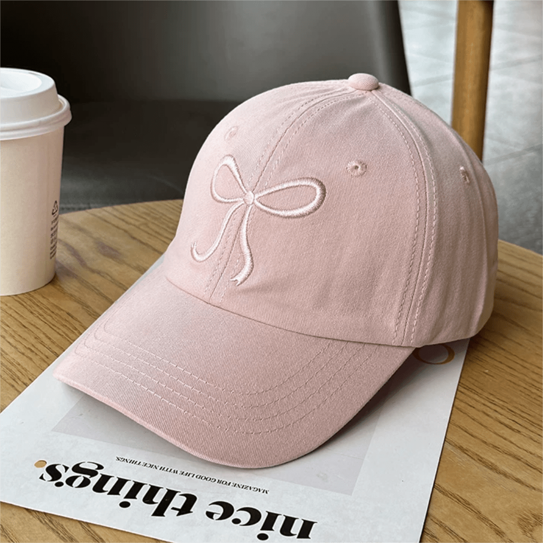 Trendy Korean Embroidered Bowknot Adjustable Baseball Cap - ArtGalleryZen