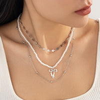 Thumbnail for Trendy Layered Bowknot Charm Star Pearl Chain Necklace Set - ArtGalleryZen