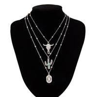 Thumbnail for Trendy Layered Bull Cactus Cowboy Hat Pendant Necklace Set - ArtGalleryZen