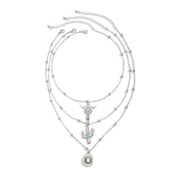 Thumbnail for Trendy Layered Bull Cactus Cowboy Hat Pendant Necklace Set - ArtGalleryZen