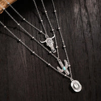 Thumbnail for Trendy Layered Bull Cactus Cowboy Hat Pendant Necklace Set - ArtGalleryZen