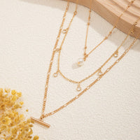 Thumbnail for Trendy Layered CZ Tassel Bar Pearl Pendant Cable Chain Necklace Set - ArtGalleryZen