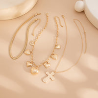 Thumbnail for Trendy Layered Floral Heart Cross Pendant Snake Chain Necklace Set - ArtGalleryZen