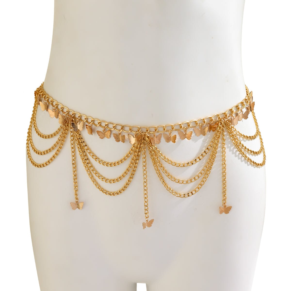 Trendy Layered Heart Star Butterfly Ball Tassel Curb Waist Chain - ArtGalleryZen