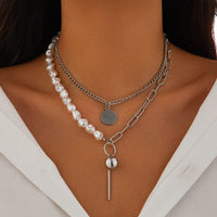 Thumbnail for Trendy Layered Irregular Pearl Chain Round Disk Ball Pendant Necklace Set - ArtGalleryZen