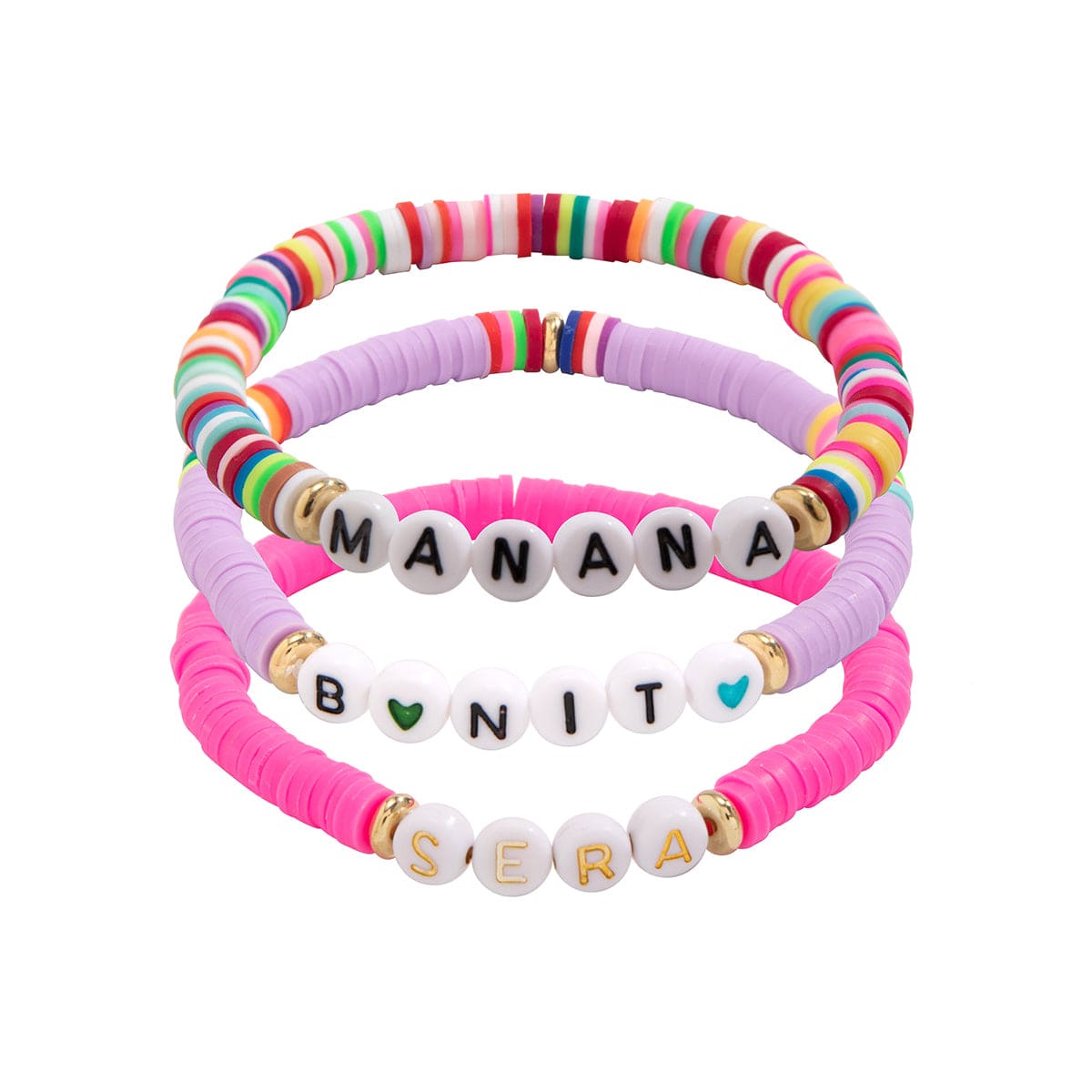 Trendy Layered Polymer Clay Letter Stackable Bracelet Set - ArtGalleryZen