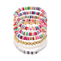 Thumbnail for Trendy Layered Polymer Clay Star Love Pearl Chain Stackable Bracelet Set - ArtGalleryZen