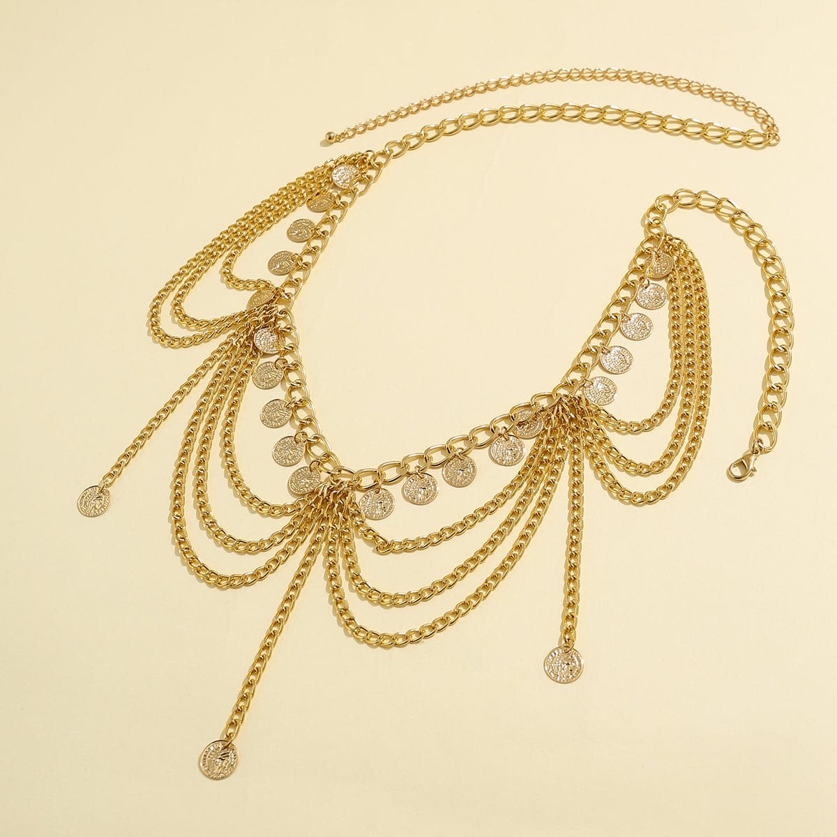 Trendy Layered Relief Coin Tassel Curb Waist Chain - ArtGalleryZen