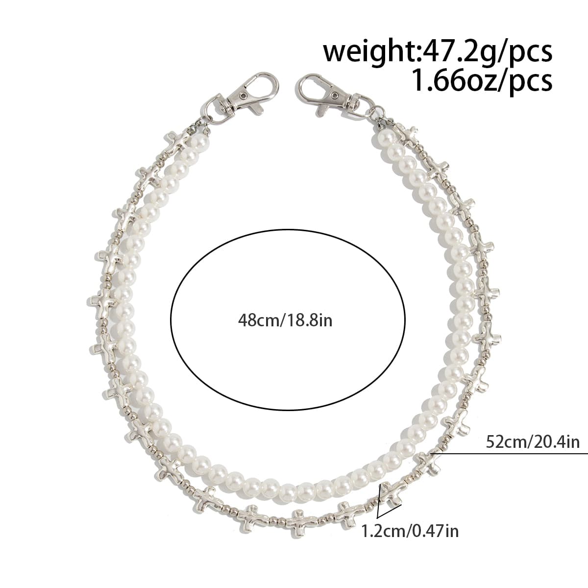 Trendy Layered Silver Tone Cross Pearl Trouser Chain - ArtGalleryZen