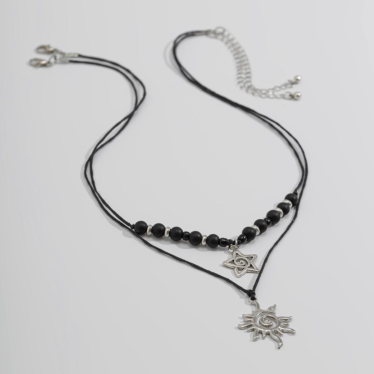 Trendy Layered Sun Star Pendant Wax Cord String Necklace Set - ArtGalleryZen