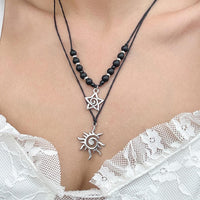 Thumbnail for Trendy Layered Sun Star Pendant Wax Cord String Necklace Set - ArtGalleryZen