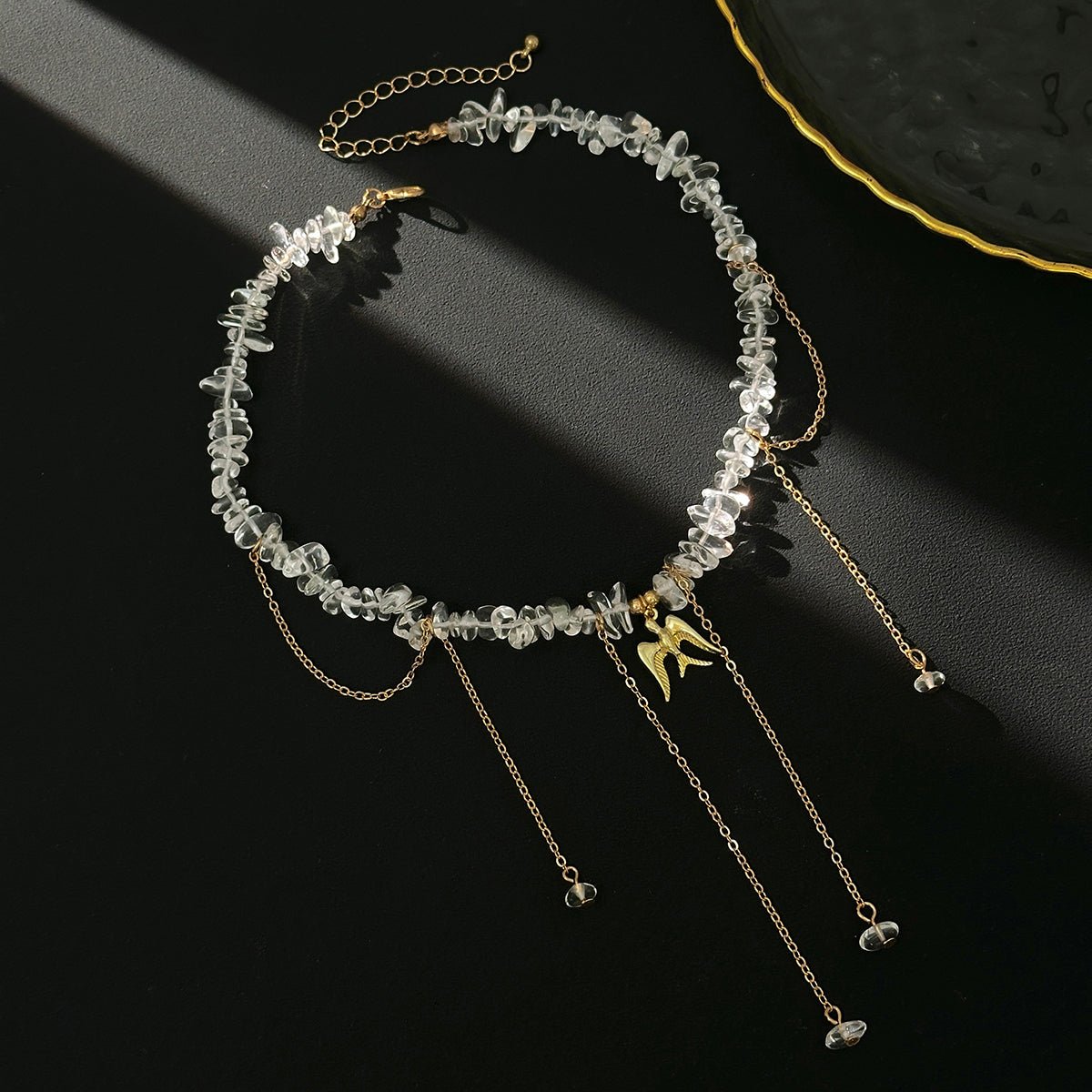Trendy Peace Dove Pendant Clear Turquoise Beaded Tassel Necklace - ArtGalleryZen