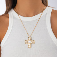 Thumbnail for Trendy Pearl Inlaid Cross Pendant Choker Necklace - ArtGalleryZen