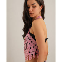Thumbnail for Trendy Pink Lingerie Halter Top Backless Glitter Heart Sequins Bra - ArtGalleryZen