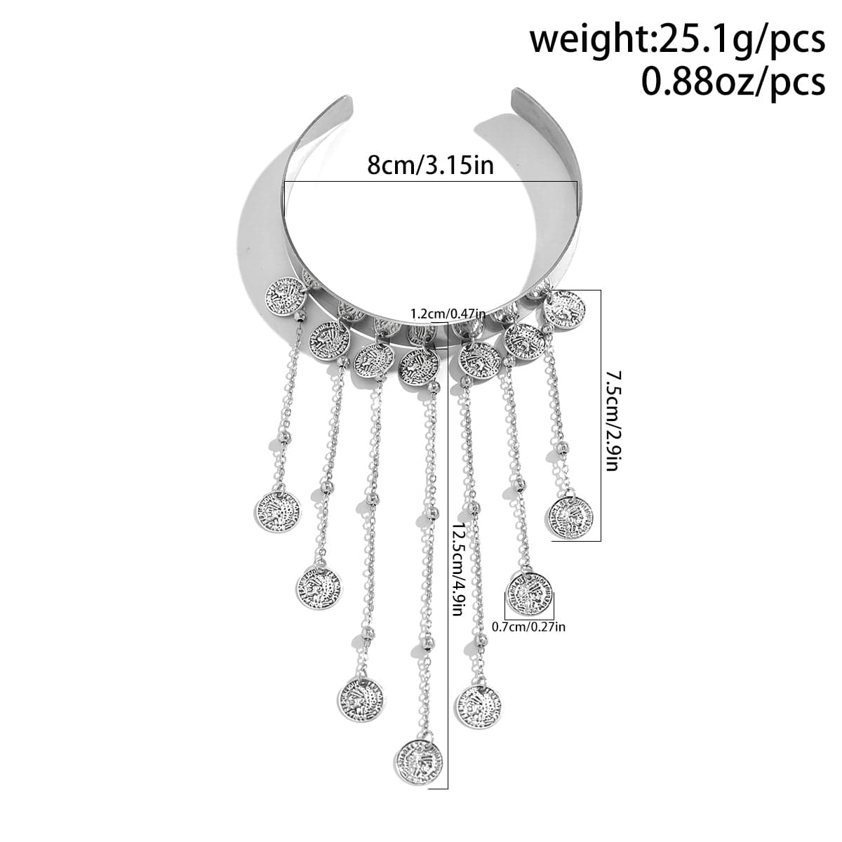 Trendy Relief Coin Tassel Saturn Chain Open Arm Cuff - ArtGalleryZen