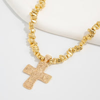 Thumbnail for Trendy Textured Cross Pendant Irregular Beaded Chain Necklace - ArtGalleryZen