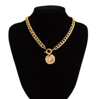 Thumbnail for Trendy Textured Round Disk Pendant Chunky Curb Chain Necklace - ArtGalleryZen