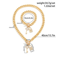 Thumbnail for Trendy Toggle Clasp CZ Inlaid Lock Key Pendant Curb Chain Necklace Bracelet Set - ArtGalleryZen