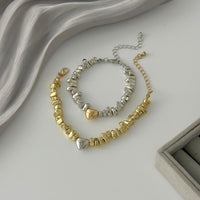 Thumbnail for Two Tone Heart Charm Irregular Beaded Bracelet Set Gold Silver - ArtGalleryZen