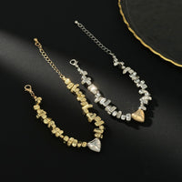 Thumbnail for Two Tone Heart Charm Irregular Beaded Bracelet Set Gold Silver - ArtGalleryZen