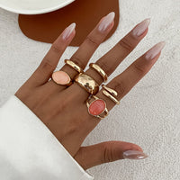 Thumbnail for Vintage 6pcs Crystal Inlaid Glossy Open Ring Set - ArtGalleryZen