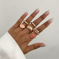 Thumbnail for Vintage 6pcs Crystal Inlaid Glossy Open Ring Set - ArtGalleryZen