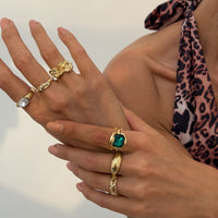 Thumbnail for Vintage 6pcs Rhinestone Inlaid Pleated Open Ring Set - ArtGalleryZen