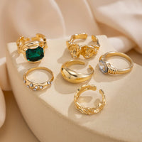 Thumbnail for Vintage 6pcs Rhinestone Inlaid Pleated Open Ring Set - ArtGalleryZen